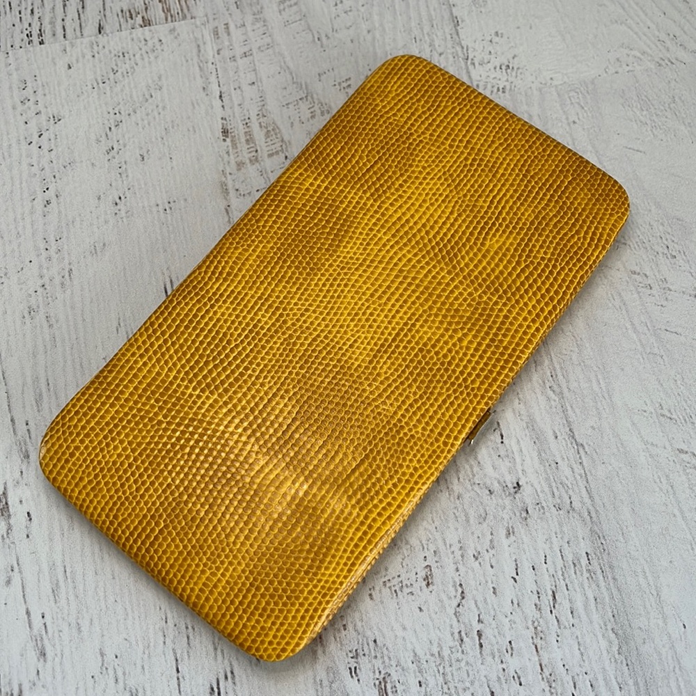 Faux yellow snakeskin hinge wallet/clutch